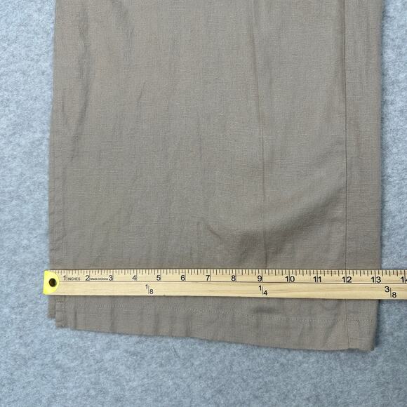 Cable & Gauge Pant Studio Wide Leg WMNS M Tan Linen Blend Elastic Waist Slit Hem - Picture 14 of 14